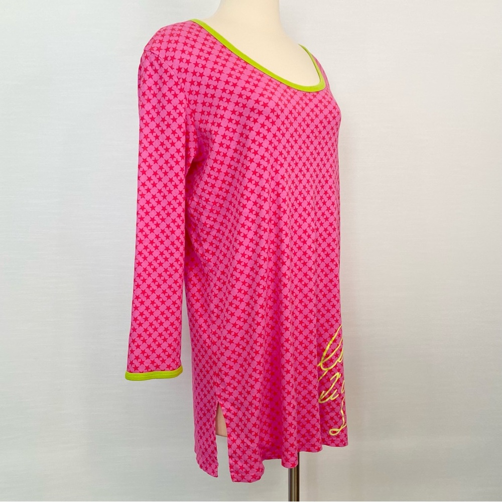 Y2K Victoria’s Secret Pink Green Star Print PJ Sleep Shirt Vintage Pajamas 🔥 - Picture 5 of 8